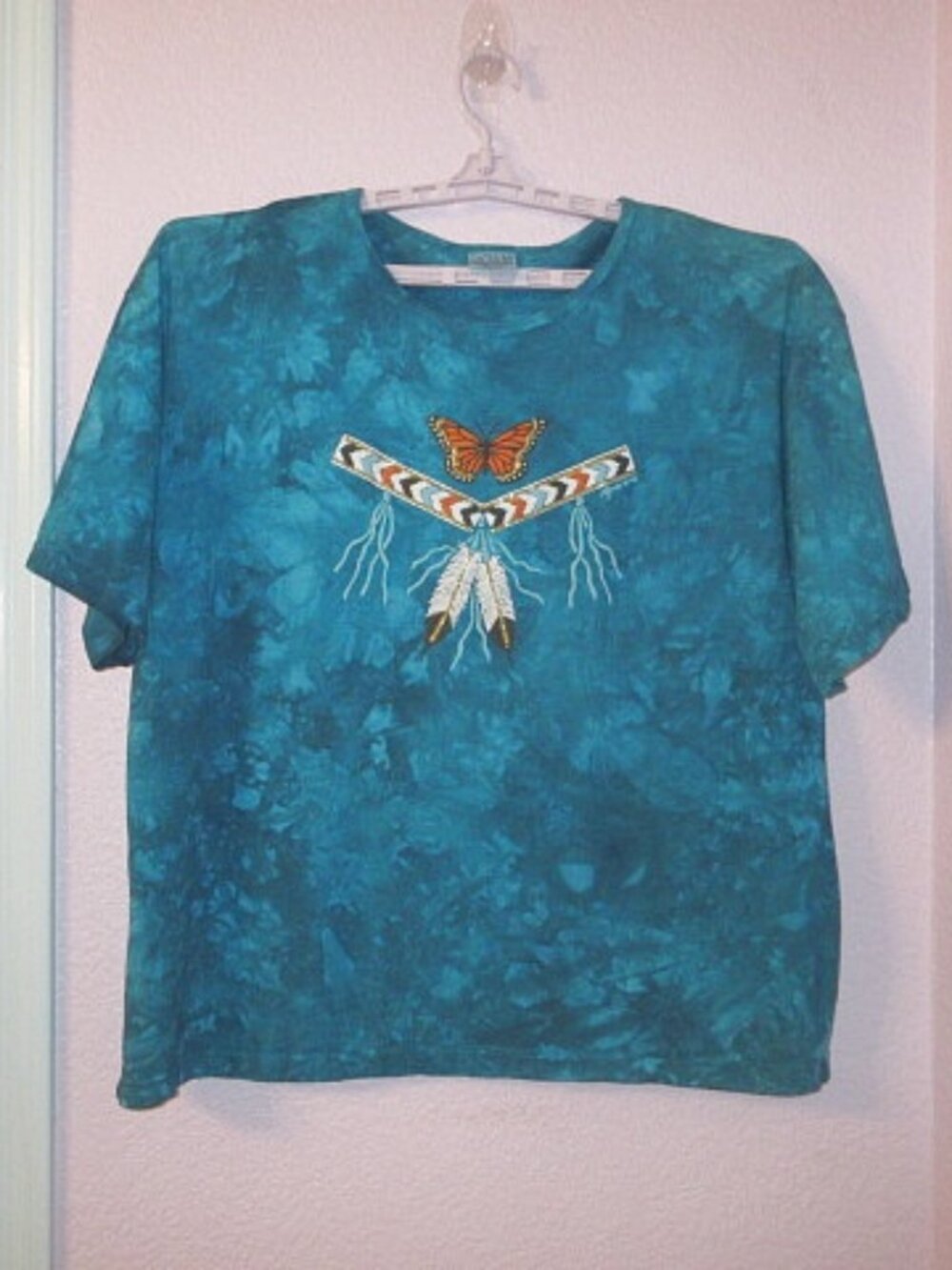 Vtg 90s Cactus Bay Butterfly Top XL Cotton Dreamcatcher T-Shirt Puff Paint USA